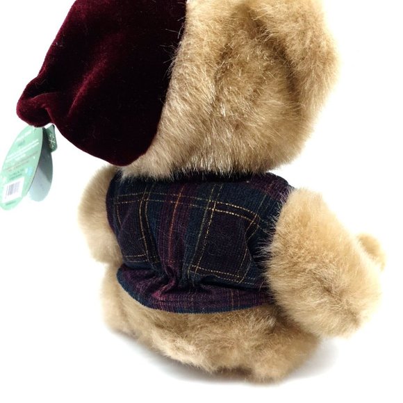 First & Main Minky Holiday Teddy Bear Chirismas Plaid Vest Santa Hat Collectable - Picture 8 of 11